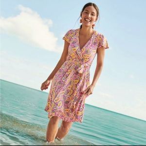 EUC Boden Evangeline Jersey Wrap Dress Party Pink, Summer Paisley